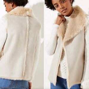LOFT Beige Faux Fur Vest